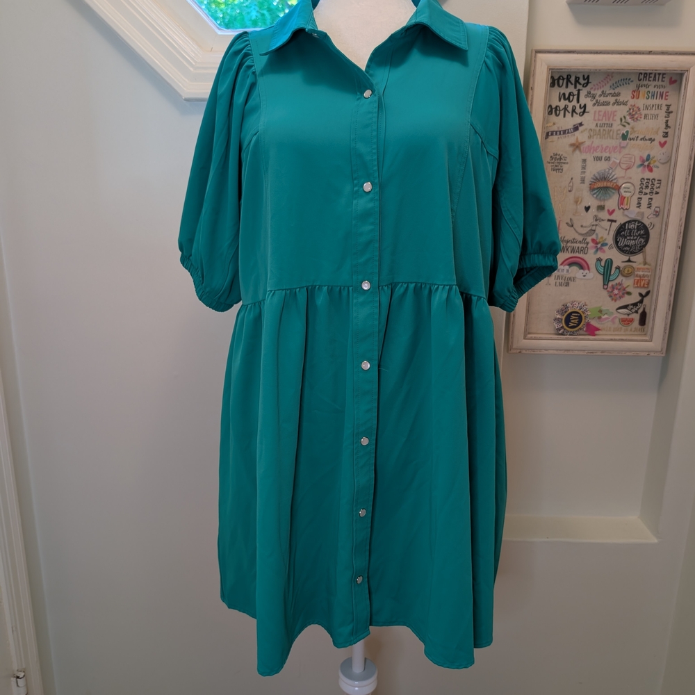 Teal Button-Up Dress